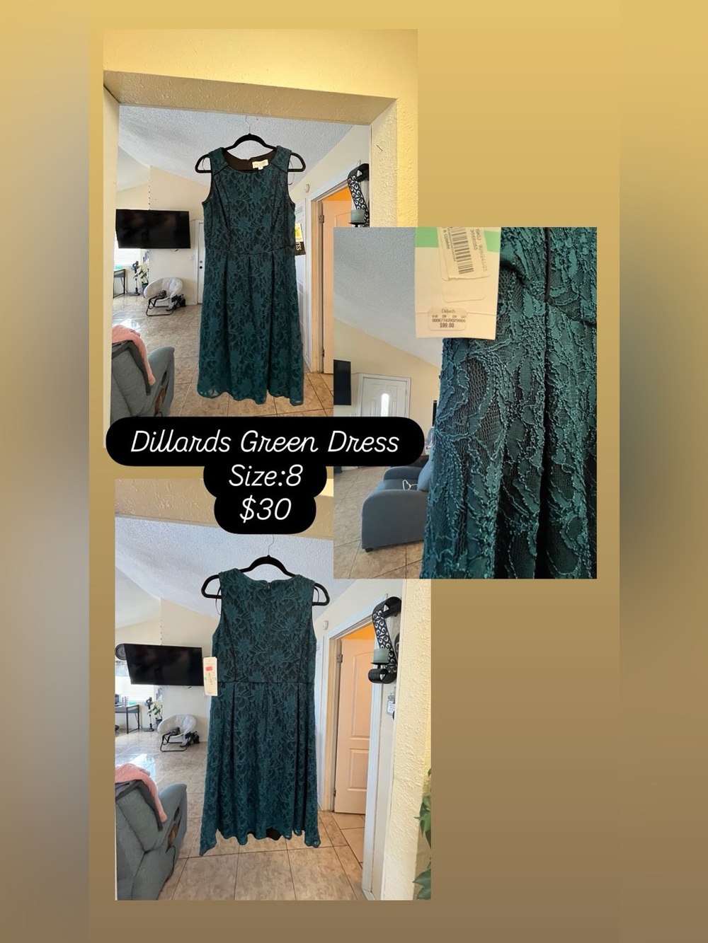 Women's Lace A-Line Dress - Green (Size 8)